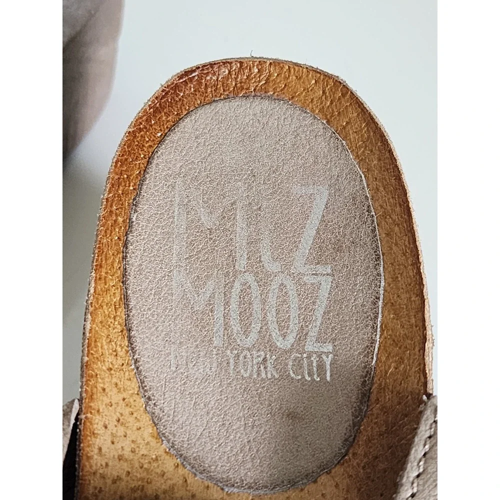 Miz Mooz Scout Womens Taupe Leather Wedge Sandals Ankle Strap Zipper Size 40